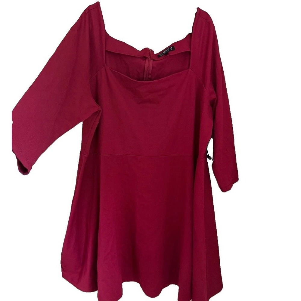 ELOQUII Red Square‎ Neckline A-Line Skater Dress 26 NWT 3/4 Sleeve Romantic Date